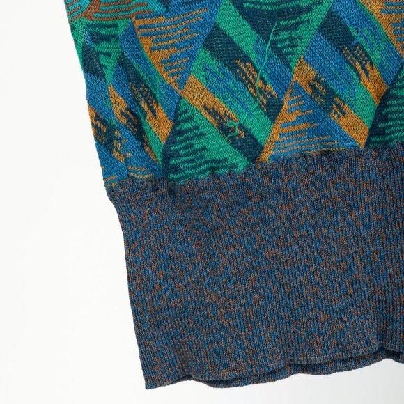 Missoni 80's-Vintage Teal & Blue Cotton Triangle-Jacquard Sweater Vest - Picture 6 of 8
